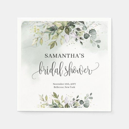 Eucalyptus groen gouden Vrijgezellenfeesten servet (Voorkant)