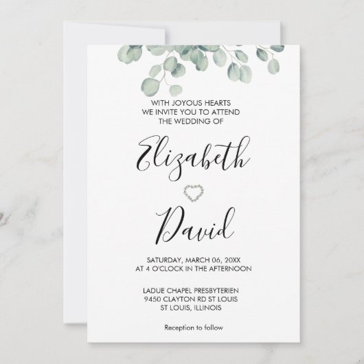 Eucalyptus groen hand getrokken hart kaart (Voorkant)