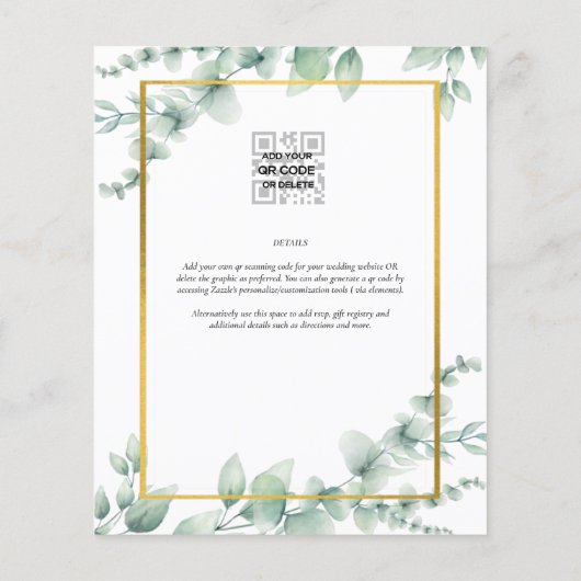 Eucalyptus groen Huwelijk QR CODE Modern Budget Flyer (Achterkant)