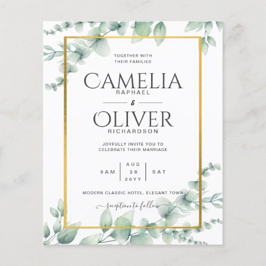 Eucalyptus groen Huwelijk QR CODE Modern Budget Flyer (Voorkant)