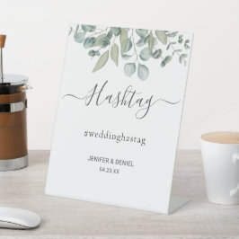 Eucalyptus groen huwelijks hashtag bord reclamebord met voetstuk