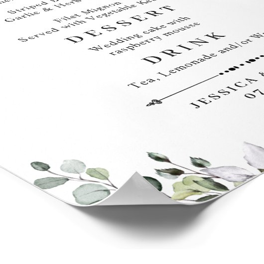Eucalyptus groen Huwelijks MENU Poster (Hoek)