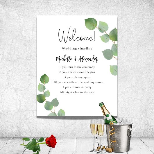 Eucalyptus groen huwelijksprogramma tijdlijn poster