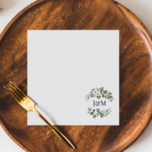 Eucalyptus groen Initialen bruiloft of Verloving Servet