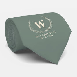 Eucalyptus Groen Ivoor Laurier Monogram Bruiloft Stropdas