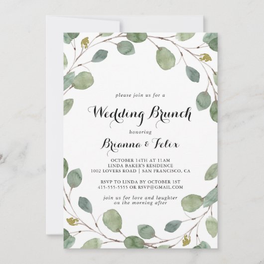Eucalyptus groen kalligrafie bruiloft brunch kaart (Voorkant)