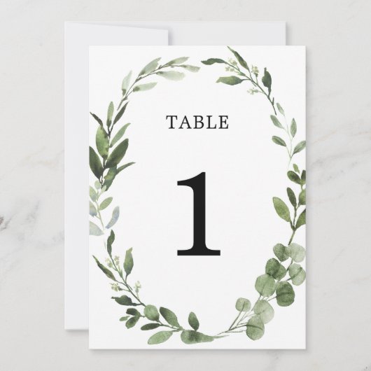 Eucalyptus groen krans elegante tafelnummers (Voorkant)