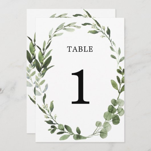 Eucalyptus groen krans elegante tafelnummers (Voorkant / Achterkant)
