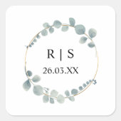 Eucalyptus groen krans minimale bruiloft gunst vierkante sticker (Voorkant)