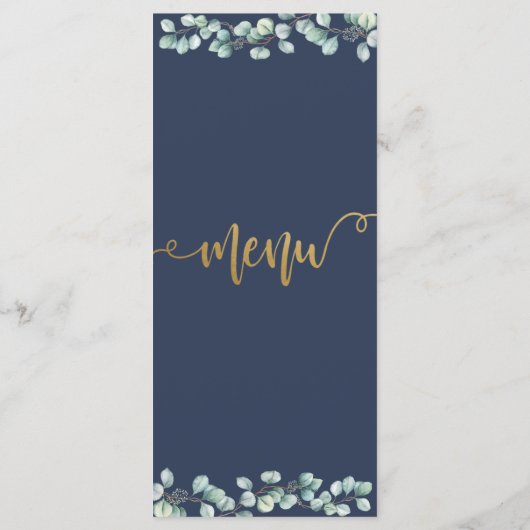 Eucalyptus groen laat gouden bruiloft menu (Achterkant)