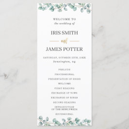 Eucalyptus groen laat gouden bruiloft programma programmakaart