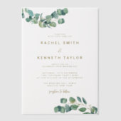 Eucalyptus groen laat minimalistische rustieke bru vellum uitnodigingen (Voorkant)