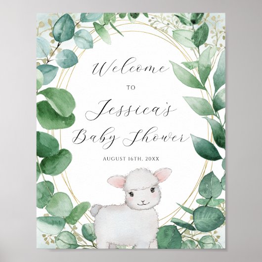 Eucalyptus groen lam Baby shower welkom Poster (Voorkant)