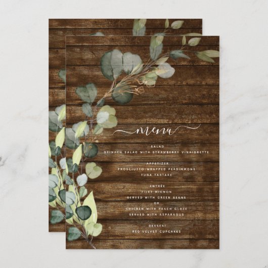 Eucalyptus groen land rustiek hout menu (Voorkant / Achterkant)