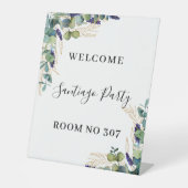 Eucalyptus groen lavendel welkom kamer nummer reclamebord met voetstuk (Voorkant)