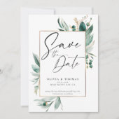 Eucalyptus groen Lijst moderne Romance bruiloft Save The Date (Voorkant)