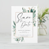 Eucalyptus groen Lijst moderne Romance bruiloft Save The Date (Staand voorkant)