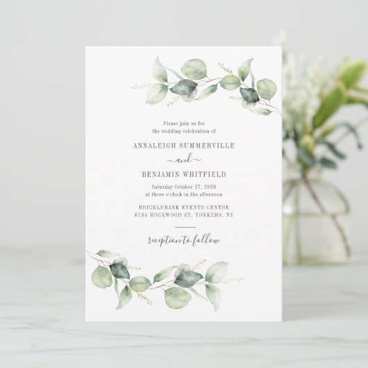 Eucalyptus groen loof bruiloft kaart (Staand voorkant)