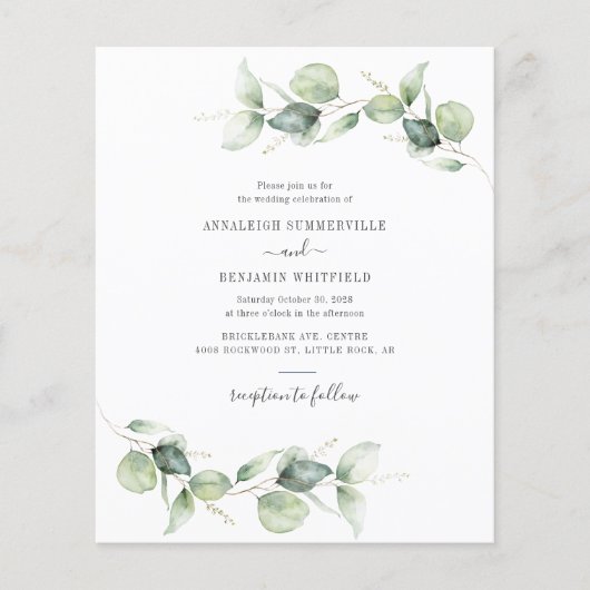 Eucalyptus groen loof bruiloft uitnodiging (Voorkant)