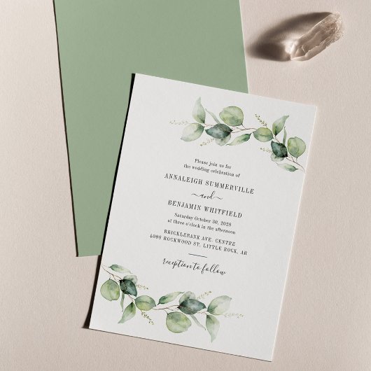 Eucalyptus groen loof bruiloft uitnodiging