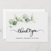 Eucalyptus groen loof handgeschreven bruiloft bedankkaart (Voorkant / Achterkant)