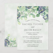 Eucalyptus groen marine blauw bloemenbruiloft kaart (Voorkant / Achterkant)