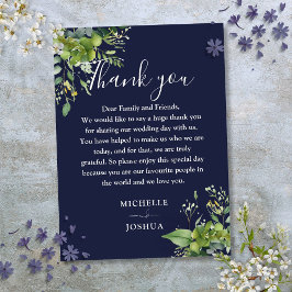 Eucalyptus groen marine blauw bruiloft dank u plaatskaartje