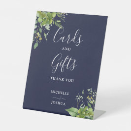 Eucalyptus groen marineblauw Kaarten en geschenken Reclamebord Met Voetstuk