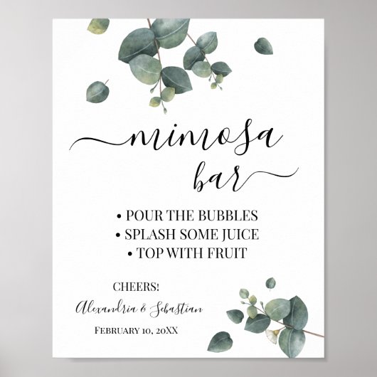 Eucalyptus groen Mimosa Bar Bruiloftssalon bord Poster (Voorkant)