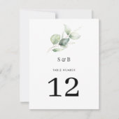 Eucalyptus groen minimaal bruiloft tafel nummer kaart (Voorkant)