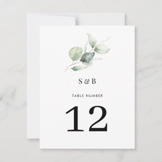 Eucalyptus groen minimaal bruiloft tafel nummer kaart (Voorkant)