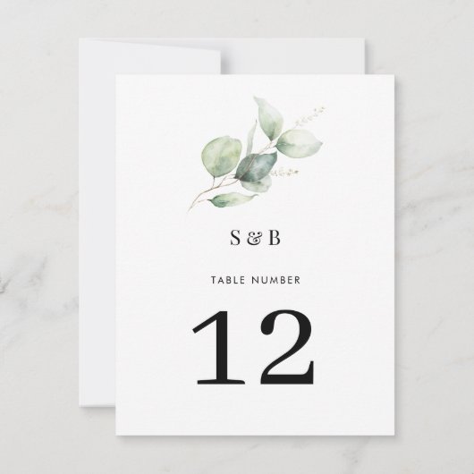 Eucalyptus groen minimaal bruiloft tafel nummer kaart (Achterkant)