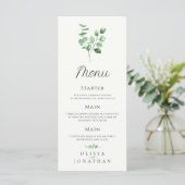 Eucalyptus groen minimalistisch huwelijksmenu menu (Staand voorkant)