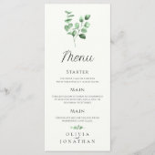 Eucalyptus groen minimalistisch huwelijksmenu menu (Voorkant)