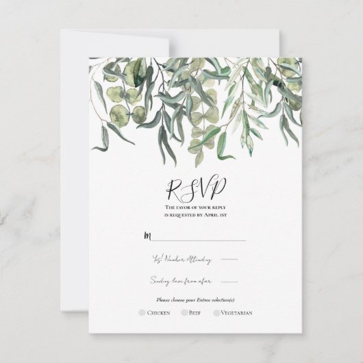 Eucalyptus groen minimalistische bruiloft RSVP  Kaart (Voorkant)