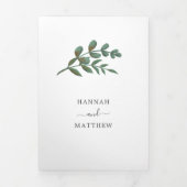 Eucalyptus groen minimalistische elegante bruiloft drieluik uitnodiging (Cover)