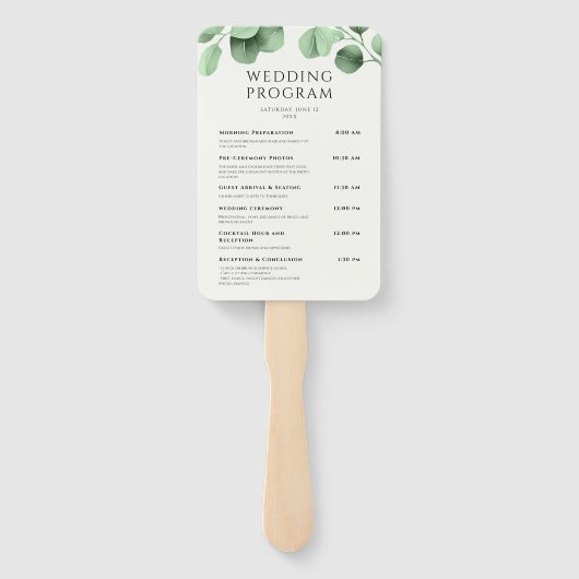 Eucalyptus groen minimalistische trouwprogramma's handwaaier (Achterkant)