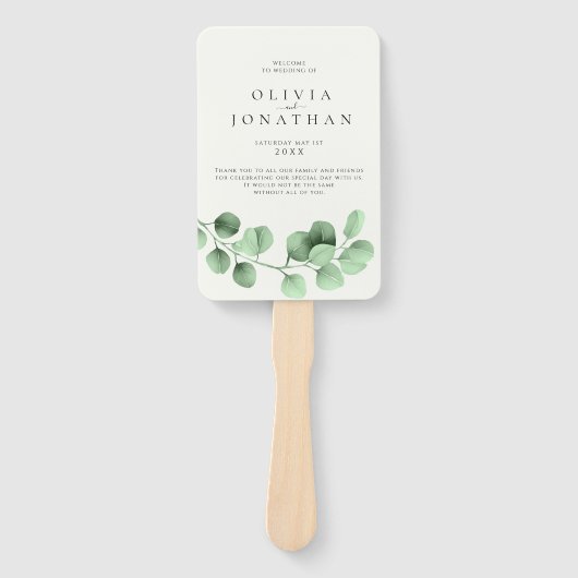 Eucalyptus groen minimalistische trouwprogramma's handwaaier (Voorkant)