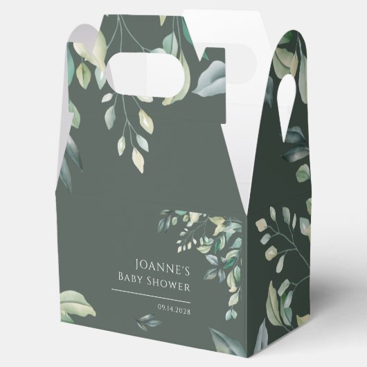 Eucalyptus groen modern Baby shower Bedankdoosjes (Geopend)