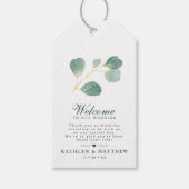 Eucalyptus groen modern elegant bruiloft welkom cadeaulabel (Voorkant)