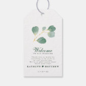 Eucalyptus groen modern elegant bruiloft welkom cadeaulabel (Achterkant)