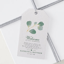 Eucalyptus groen modern elegant bruiloft welkom cadeaulabel