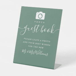Eucalyptus groen modern schrift foto gast boek reclamebord met voetstuk