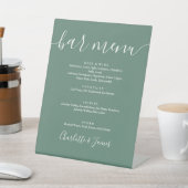 Eucalyptus Groen Modern Script Trouw Bar Menu Reclamebord Met Voetstuk (Insitu)