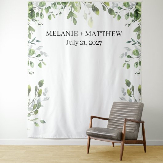 Eucalyptus groen moderne bruiloft achtergrond wandkleed (In situ)