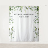 Eucalyptus groen moderne bruiloft achtergrond wandkleed (Voorkant)