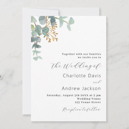 Eucalyptus groen moderne bruiloft kaart (Voorkant)