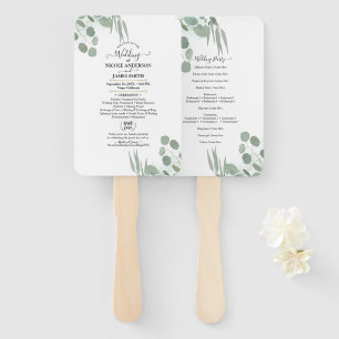 Eucalyptus groen moderne chic huwelijksprogramma handwaaier