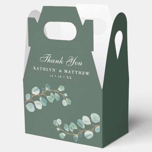 Eucalyptus groen moderne elegante zomer bruiloft bedankdoosjes (Geopend)