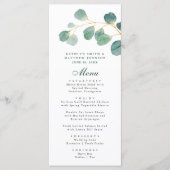 Eucalyptus groen moderne elegante zomer bruiloft menu (Voorkant)